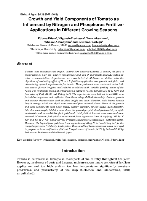 (PDF) Growth and yield components of tomato as influenced by nitrogen ...