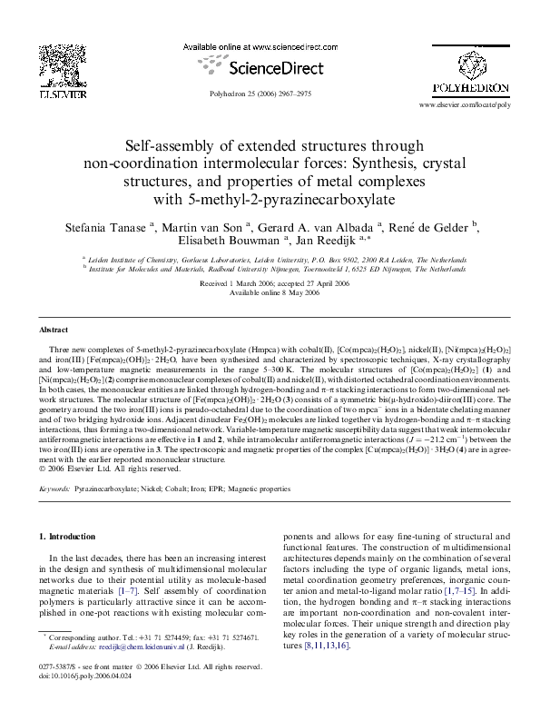 (PDF) Self-assembly of extended structures through non-coordination ...