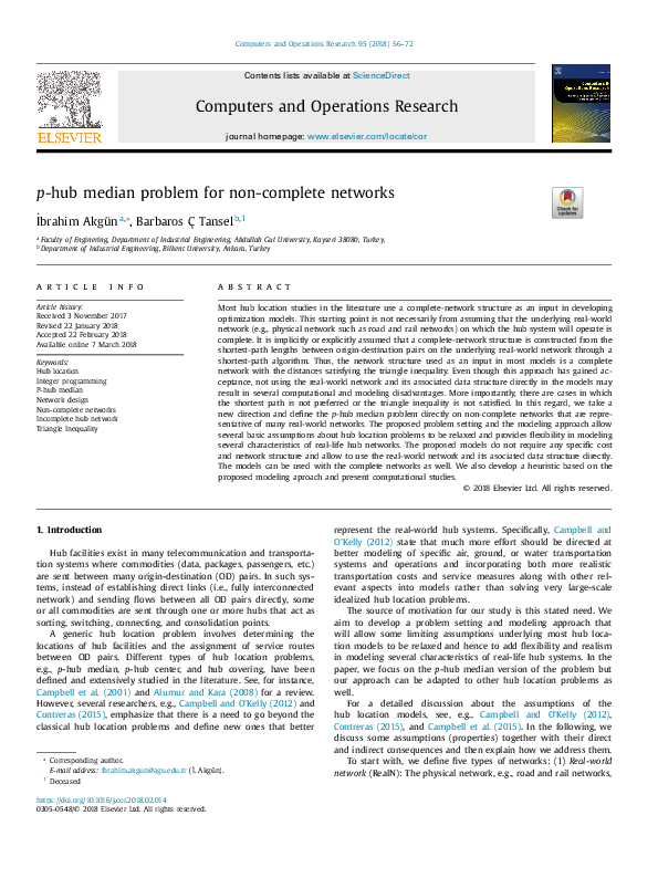 (PDF) P-Hub Median Problem for Non-Complete Networks