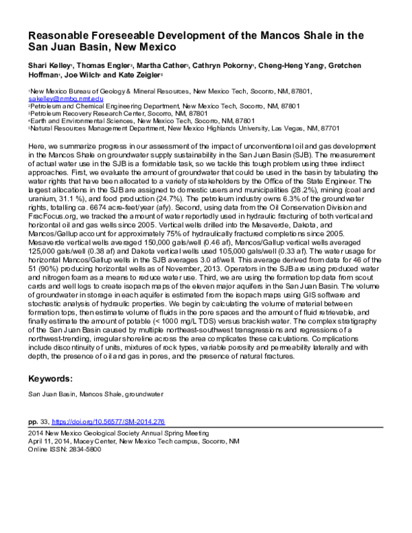 (PDF) Reasonable Foreseeable Development of the Mancos Shale in the San ...
