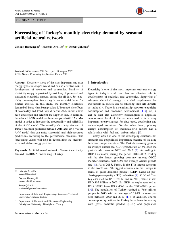 (PDF) Forecasting of Turkey’s monthly electricity demand by seasonal ...