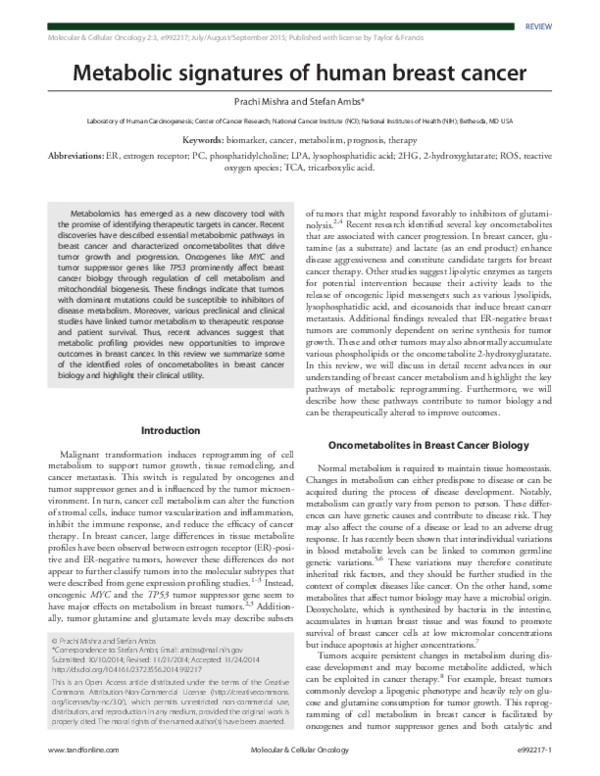 (PDF) Metabolic signatures of human breast cancer