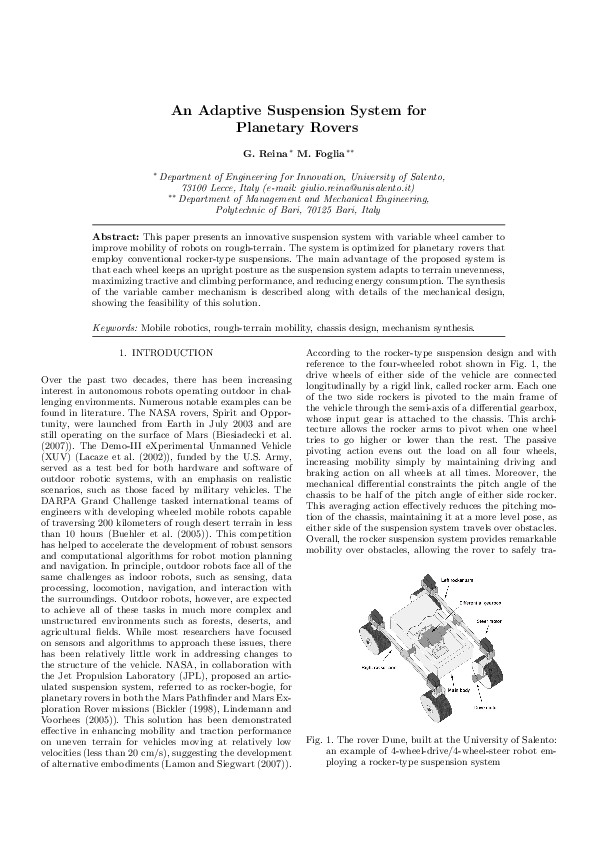 (PDF) An Adaptive Suspension System for Rovers M. Massimo Foglia Academia.edu