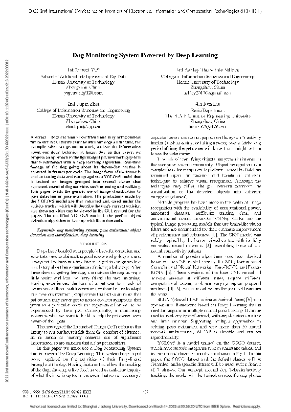 (PDF) Dog Monitoring System Powered by Deep Learning