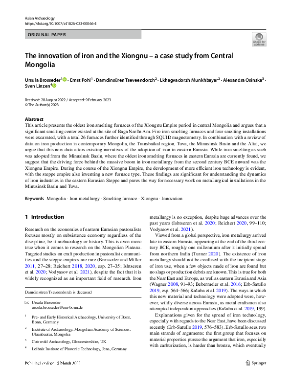 (PDF) The innovation of iron and the Xiongnu -a case study from Central ...