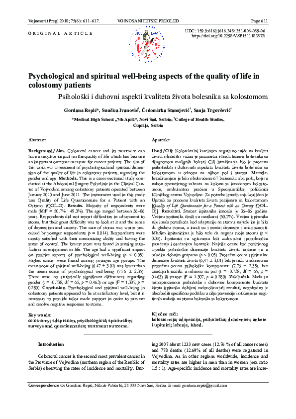 (PDF) Psychological and spiritual well-being aspects of the quality of ...