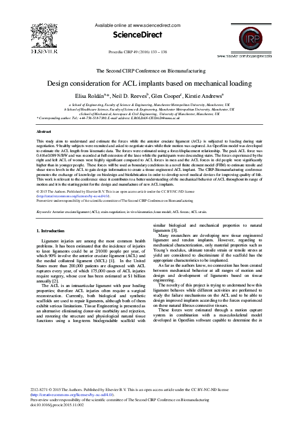 (PDF) Design consideration for ACL implants based on mechanical loading
