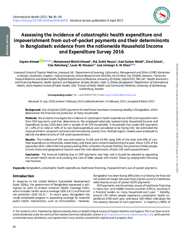 (PDF) Assessing the incidence of catastrophic health expenditure and ...