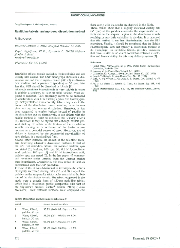 (PDF) Ranitidine tablets: an improved dissolution method