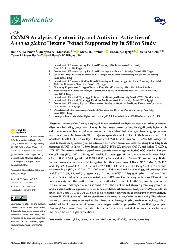 (PDF) GC/MS Analysis, Cytotoxicity, and Antiviral Activities of Annona ...