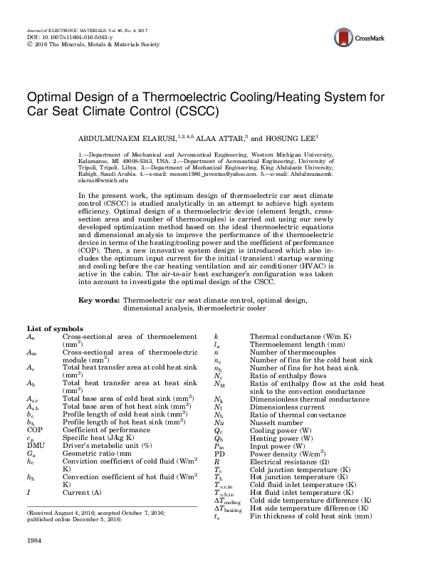 (PDF) Optimal Design of a Thermoelectric Cooling/Heating System for Car ...