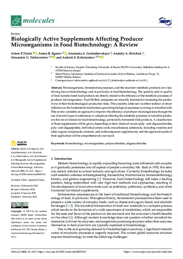 (PDF) Biologically Active Supplements Affecting Producer Microorganisms ...