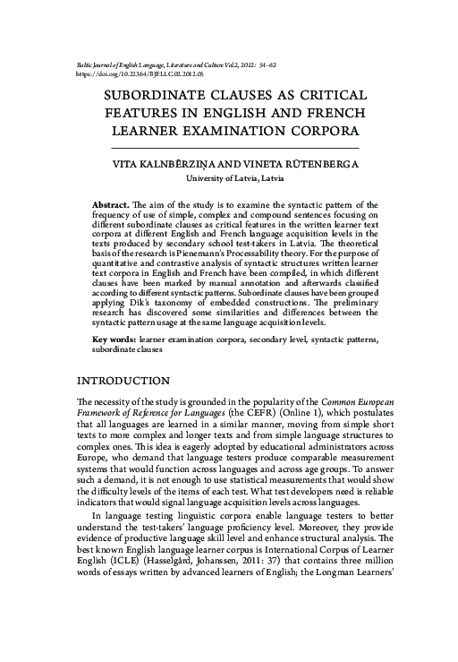 (PDF) Subordinate Clauses as Critical Features in English and French ...