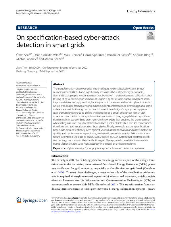 (PDF) On specification-based cyber-attack detection in smart grids