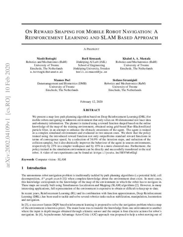 (PDF) On Reward Shaping for Mobile Robot Navigation: A Reinforcement ...