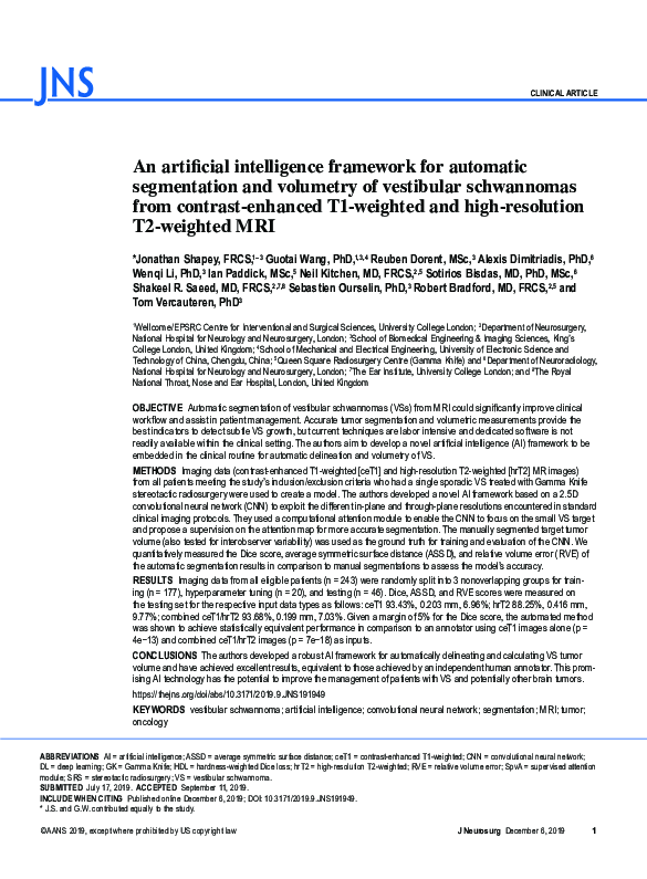 (PDF) An artificial intelligence framework for automatic segmentation ...