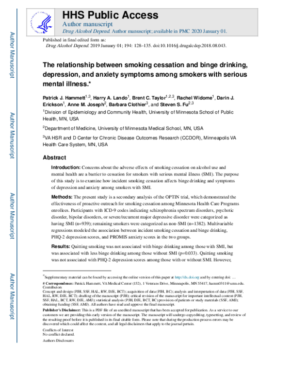 (PDF) The relationship between smoking cessation and binge drinking