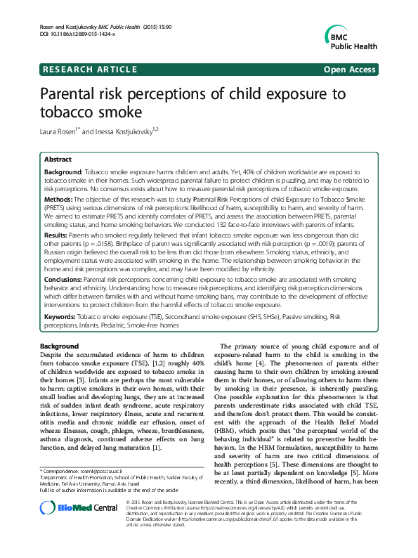 (PDF) Parental risk perceptions of child exposure to tobacco smoke