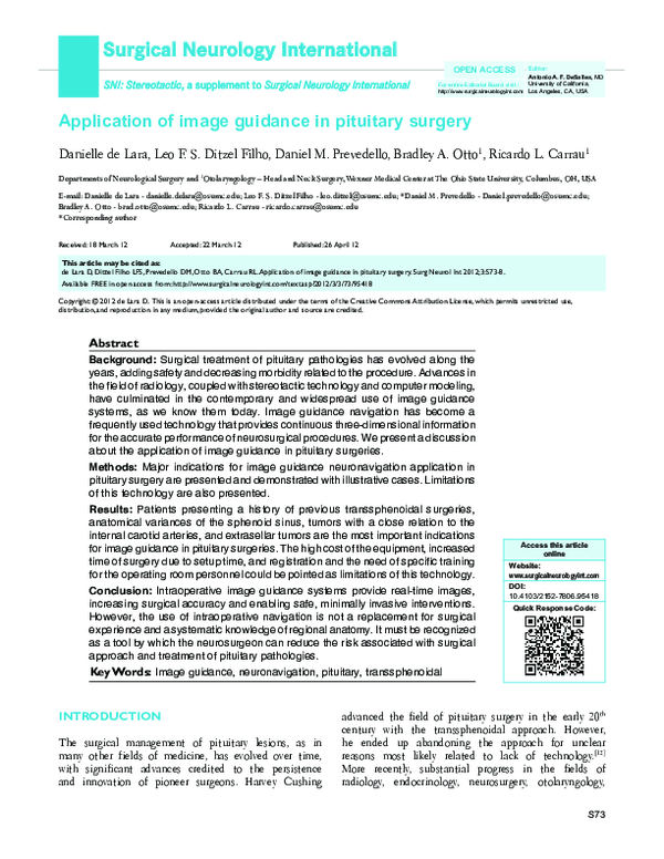 (PDF) Application of image guidance in pituitary surgery