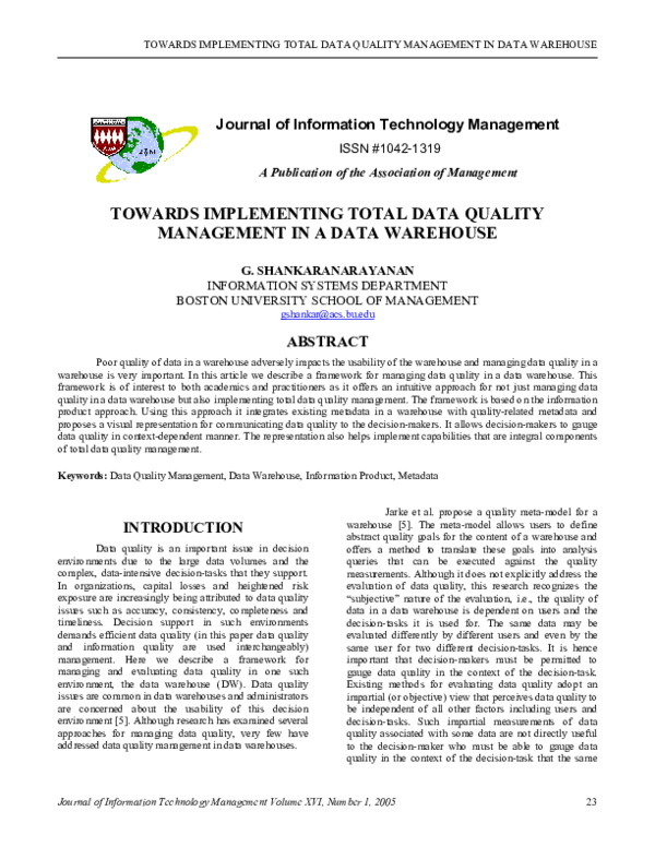 (PDF) Towards Implementing Total Data Quality Management in a Data ...