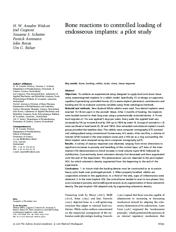 (PDF) Bone reactions to controlled loading of endosseous implants: a ...