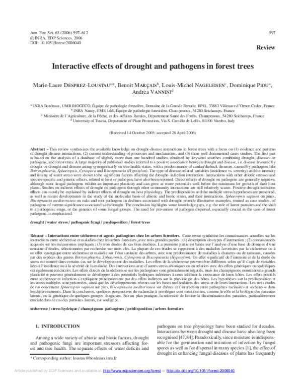 (PDF) Interactive effects of drought and pathogens in forest trees