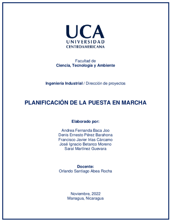 (PDF) Planificación de la Puesta en Marcha. Dirección de Proyecto