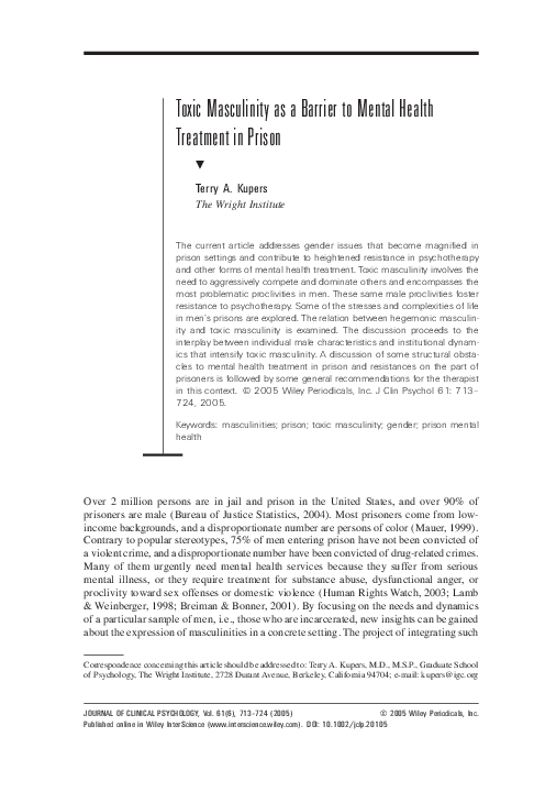 (PDF) Toxic masculinity as a barrier to mental health treatment in prison