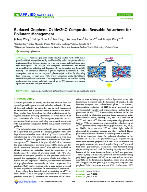 (PDF) Reduced Graphene Oxide/ZnO Composite: Reusable Adsorbent for ...