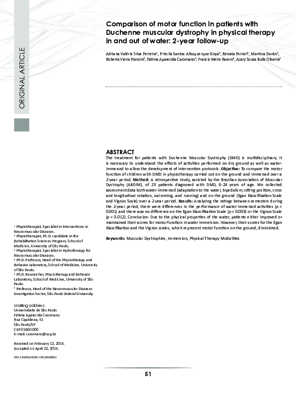 (PDF) Comparison of motor function in patients with Duchenne muscular ...