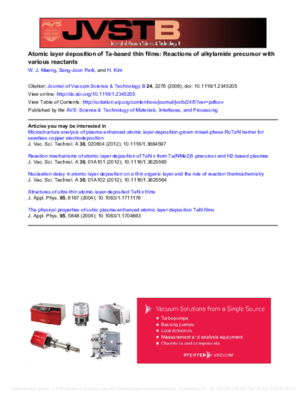 (PDF) Atomic layer deposition of Ta-based thin films: Reactions of ...