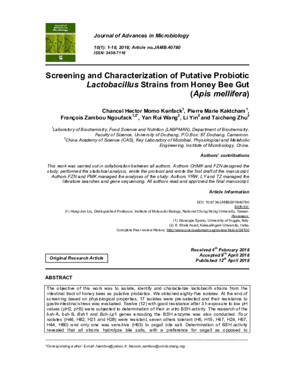 (PDF) Screening and Characterization of Putative Probiotic ...