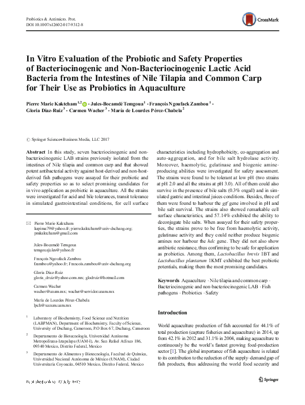 (PDF) In Vitro Evaluation of the Probiotic and Safety Properties of ...