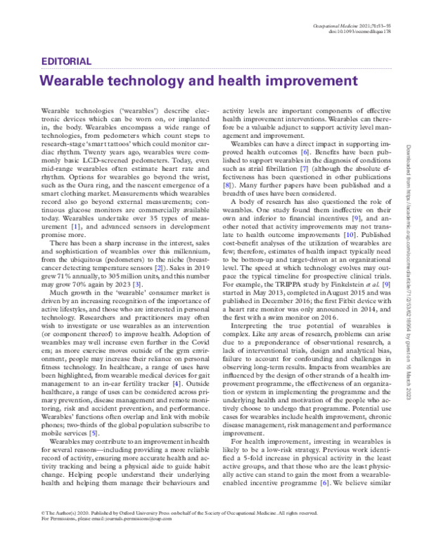 (PDF) Wearable technology and health improvement