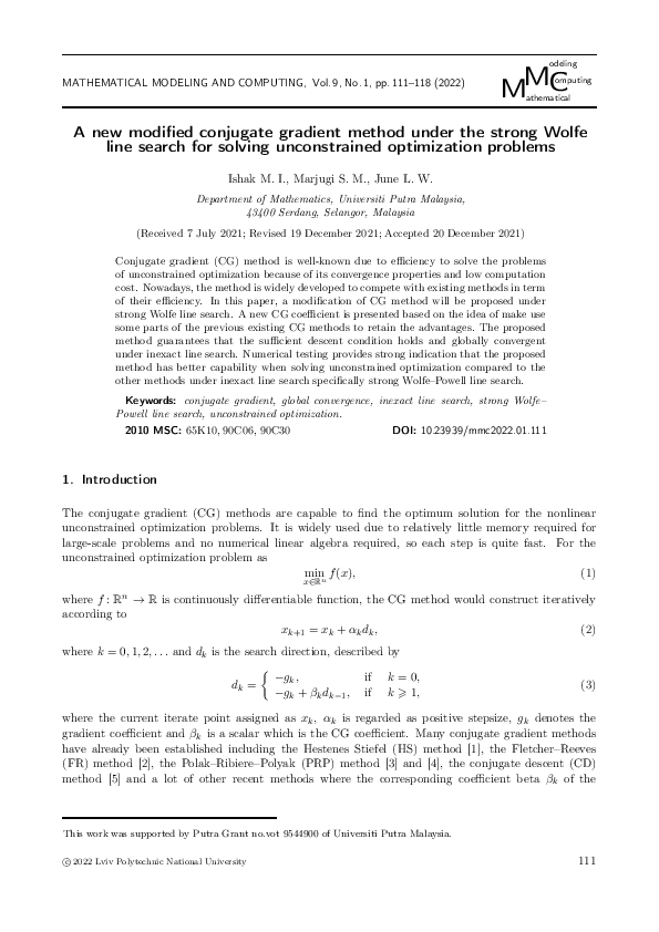 (PDF) A new modified conjugate gradient method under the strong Wolfe ...