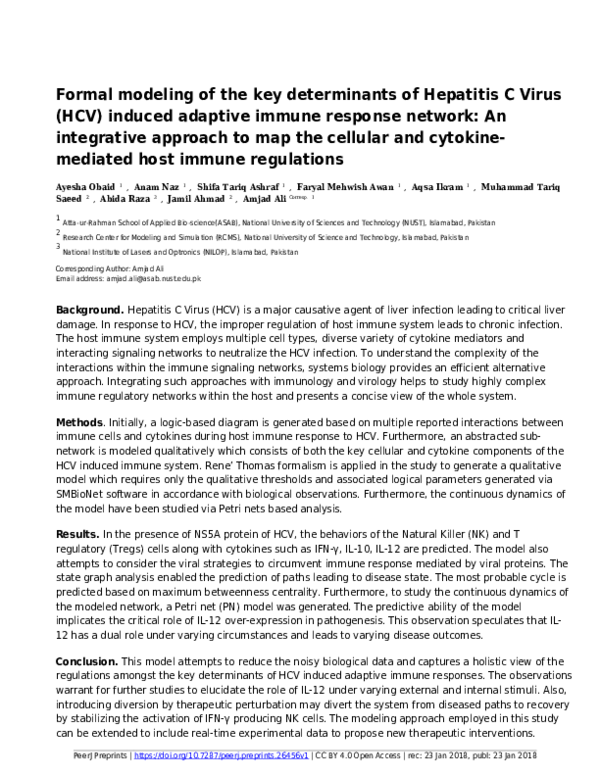 (PDF) Formal modeling of the key determinants of Hepatitis C Virus (HCV ...