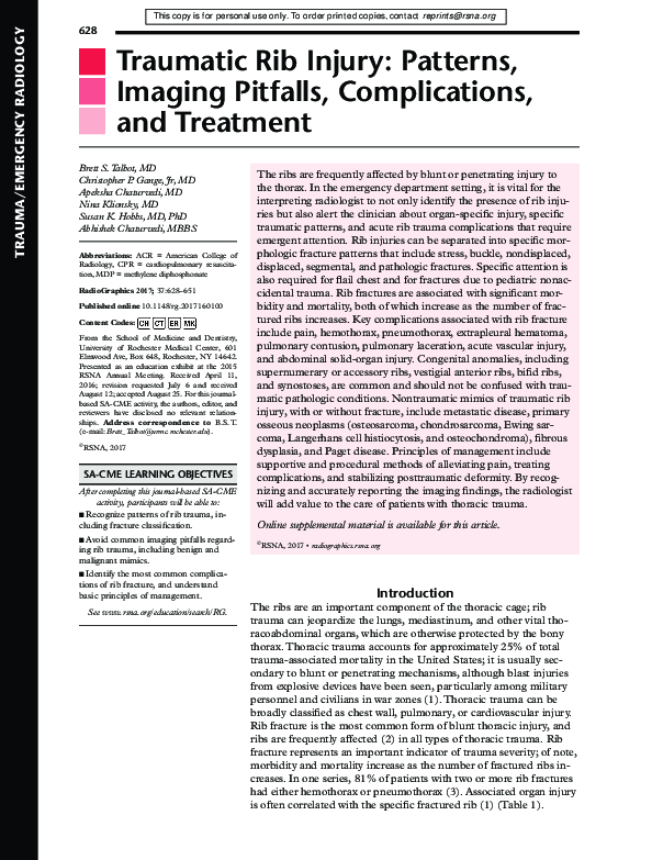 (PDF) Traumatic Rib Injury: Patterns, Imaging Pitfalls, Complications ...