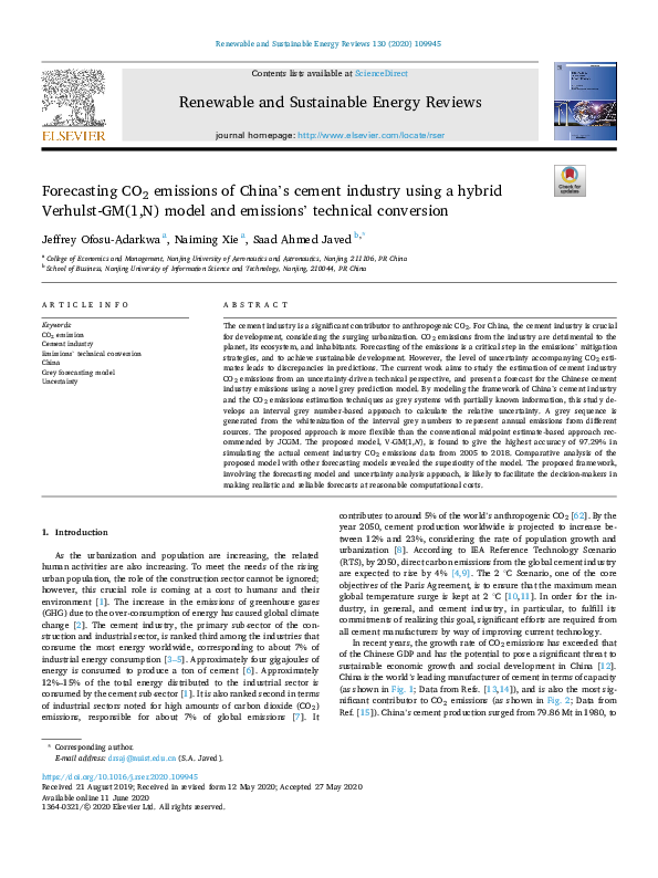 (PDF) Forecasting CO2 emissions of China's cement industry using a ...