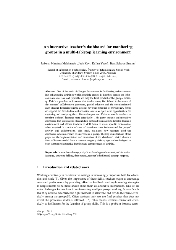 (PDF) An Interactive Teacher’s Dashboard for Monitoring Groups in a ...