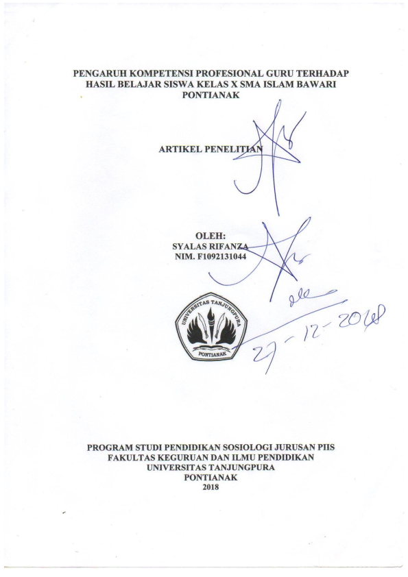 (PDF) Pengaruh Kompetensi Profesional Guru Terhadap Hasil Belajar Siswa