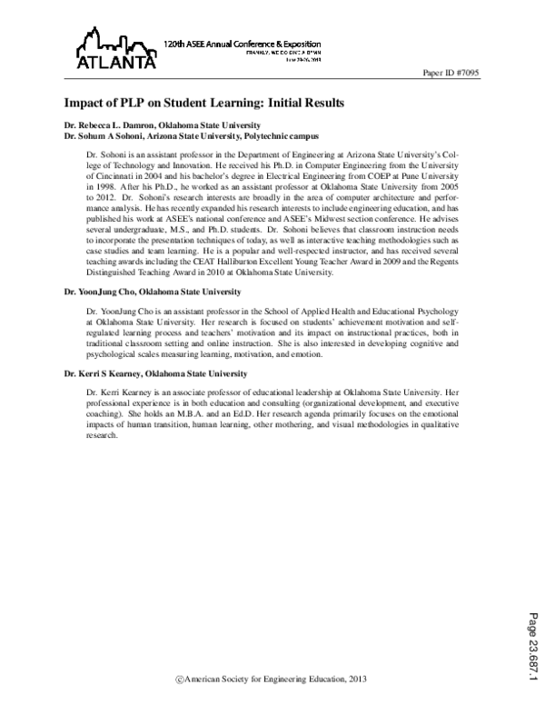 (PDF) Impact of PLP on Student Learning: Initial Results