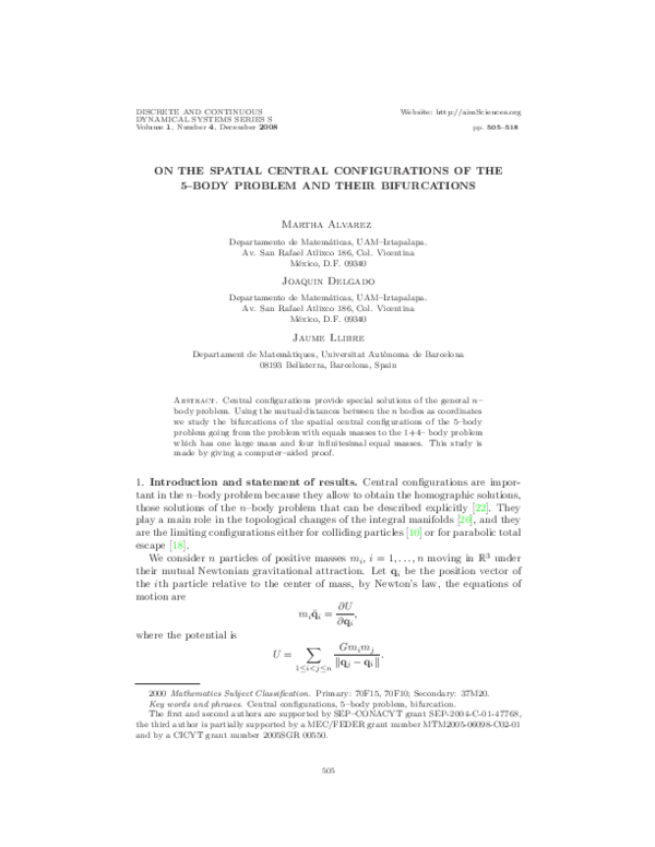 (PDF) On the spatial central configurations of the 5--body problem and ...