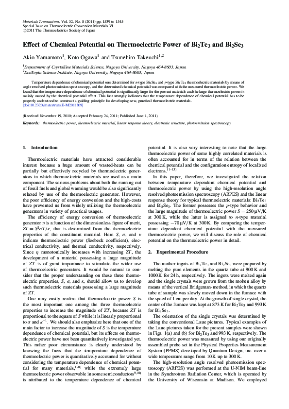 (PDF) Effect of Chemical Potential on Thermoelectric Power of Bi2Te3 ...