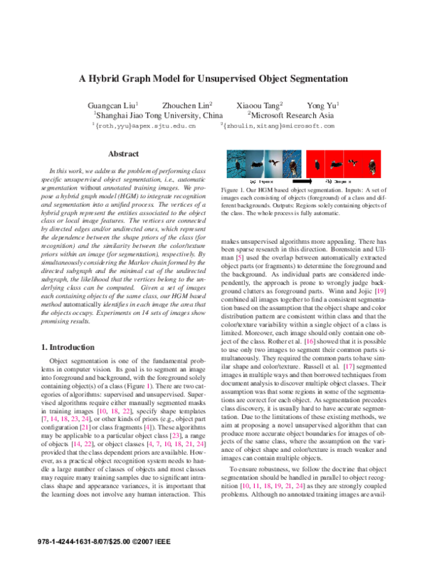 (PDF) A Hybrid Graph Model for Unsupervised Object Segmentation