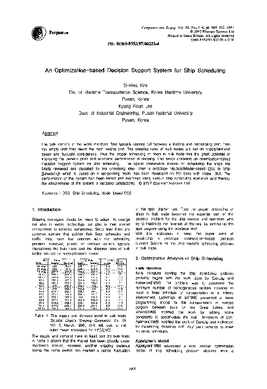 (PDF) An optimization-based decision support system for ship scheduling