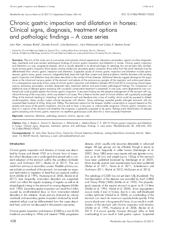 (PDF) Chronic gastric impaction and dilatation in horses Clinical