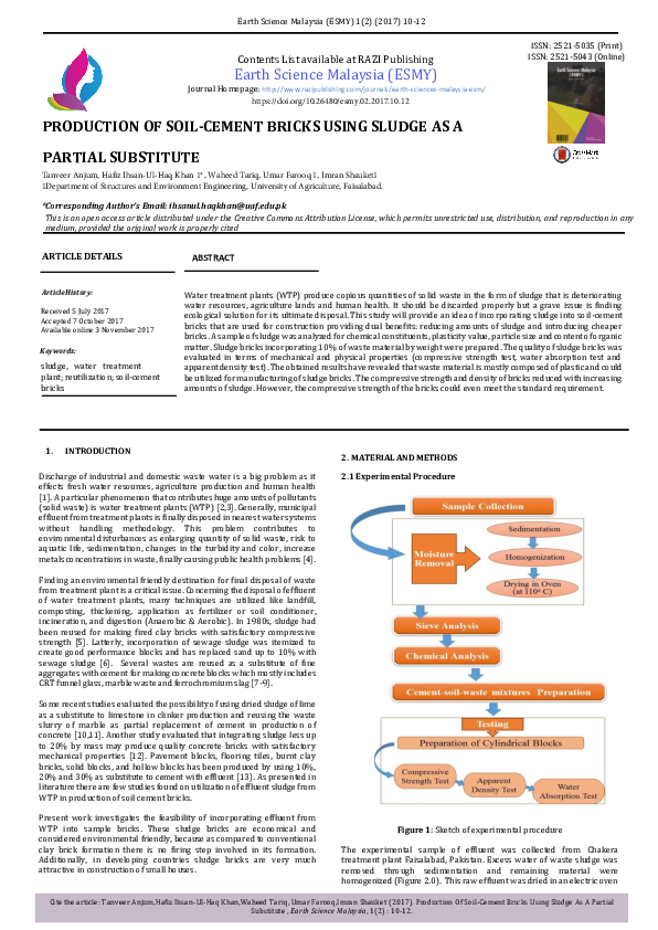 (PDF) Production of soil cement bricks using sludge as a partial substitute