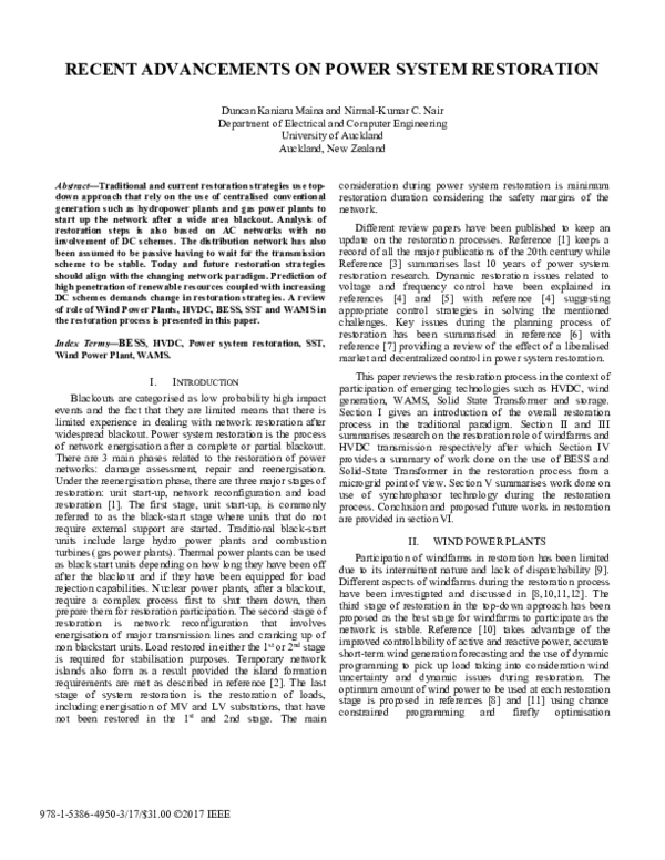 (PDF) Recent advancements on power system restoration