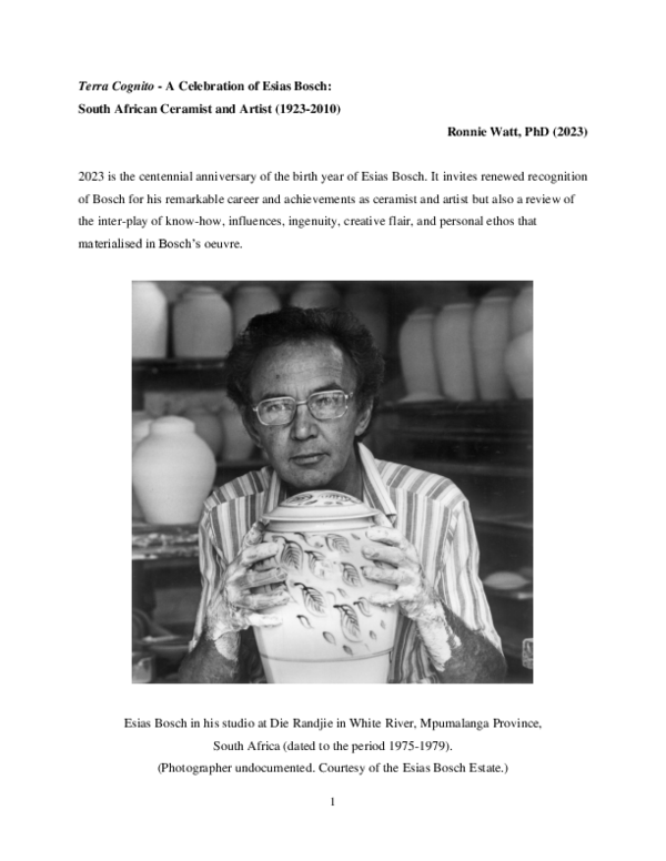 PDF) Esias Bosch, South African ceramist (1923-2010) - Centenary