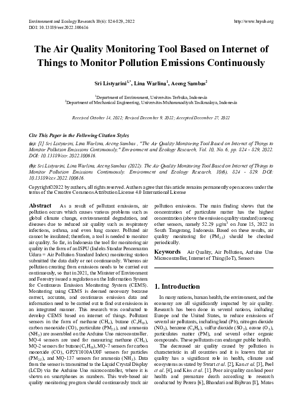 (PDF) The Air Quality Monitoring Tool Based on Internet of Things to ...